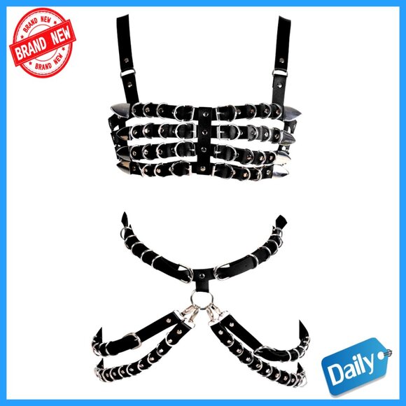 Other - Leather Body Harness Bra Garter Belt Set, Adjustable Punk Gothic Costume